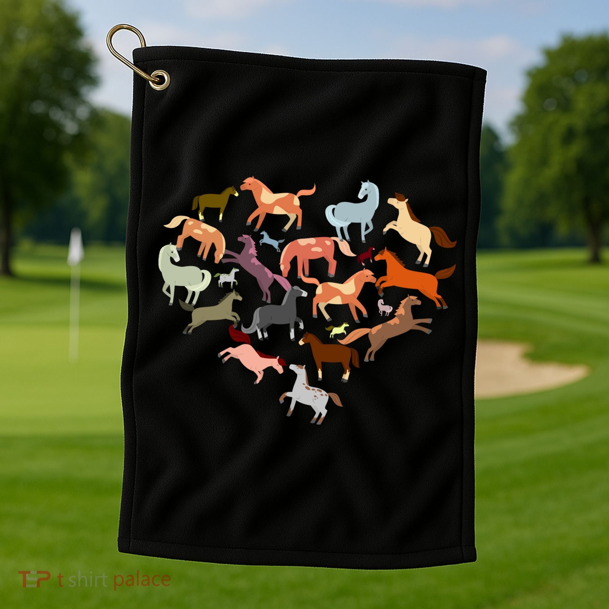 Cute Multi Horse Lover Heart Golf Towel