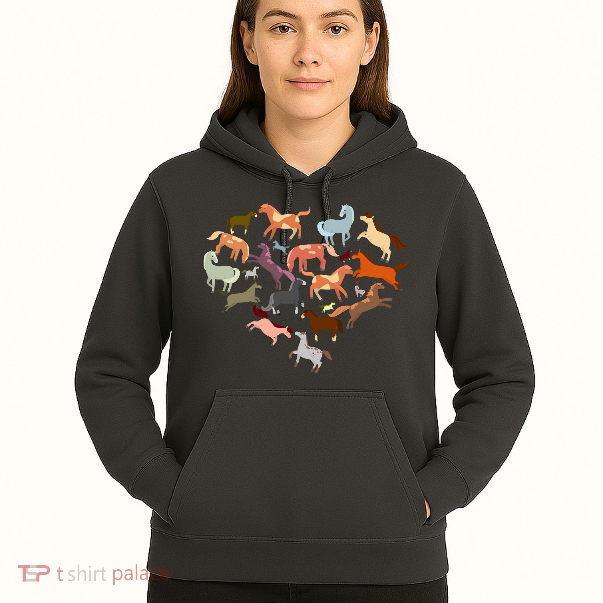 Cute Multi Horse Lover Heart Hoodie