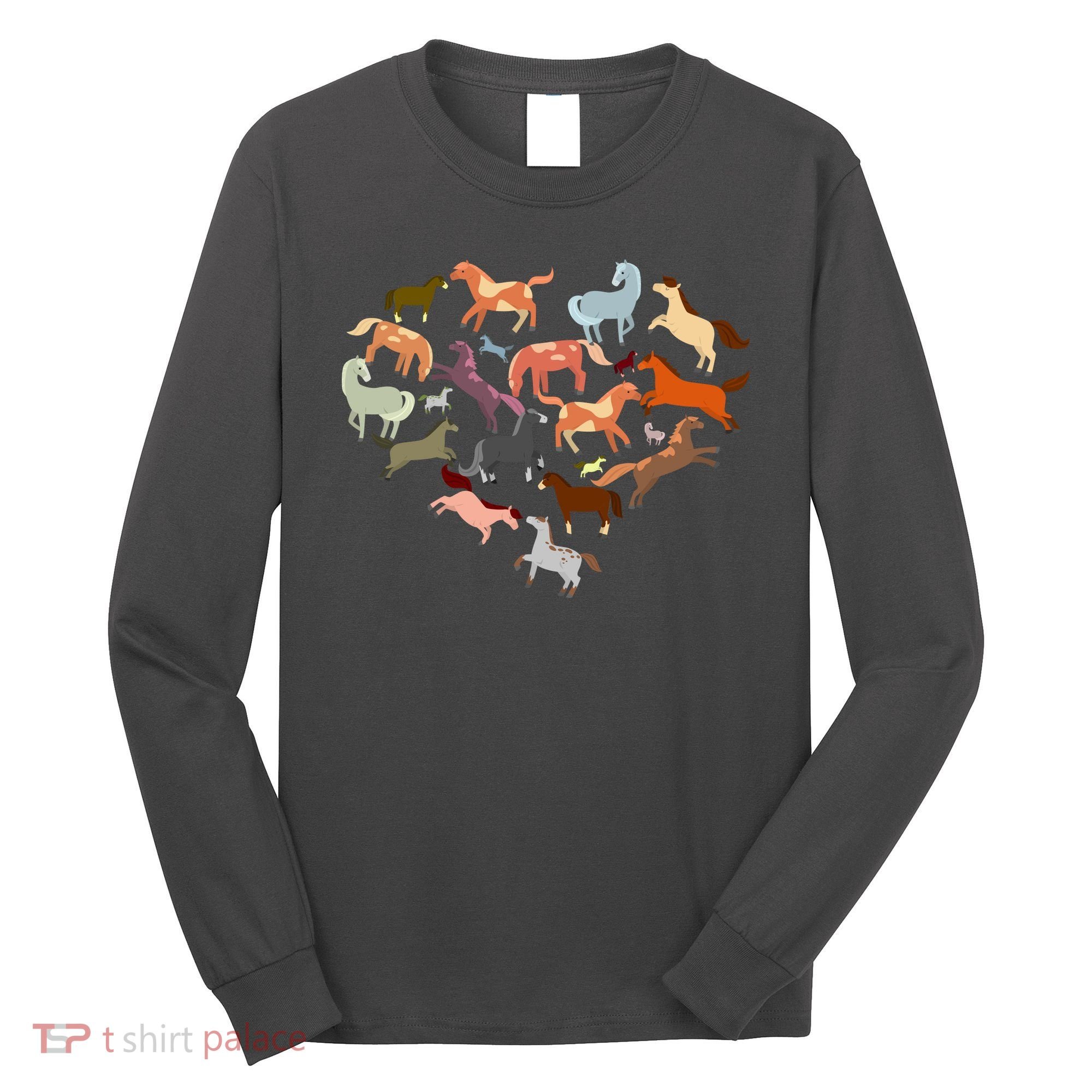 Cute Multi Horse Lover Heart Long Sleeve Shirt