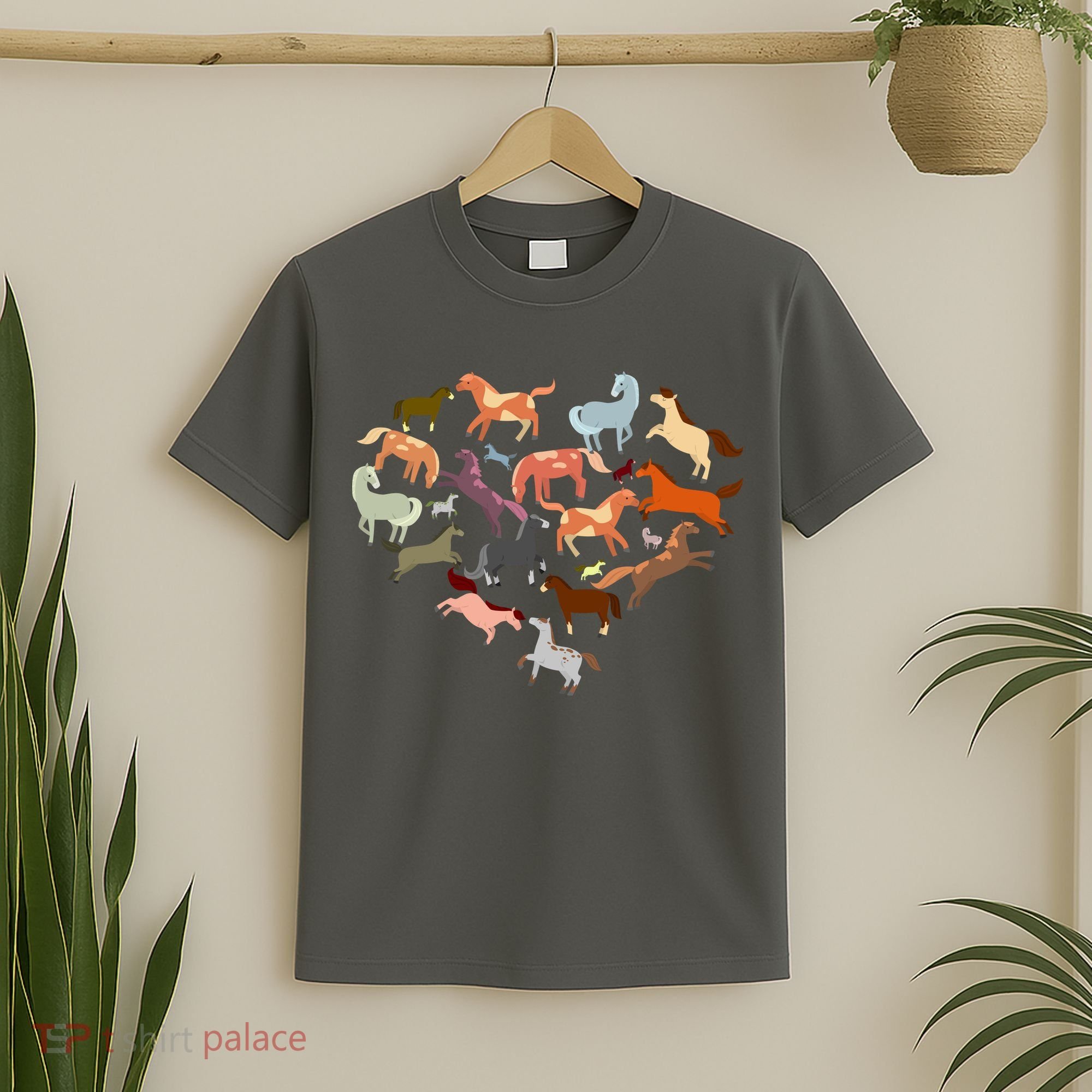 Cute Multi Horse Lover Heart T-Shirt