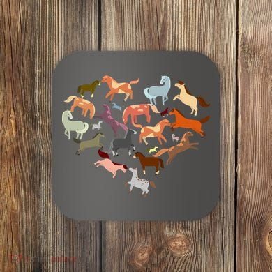 Cute Multi Horse Lover Heart Coaster