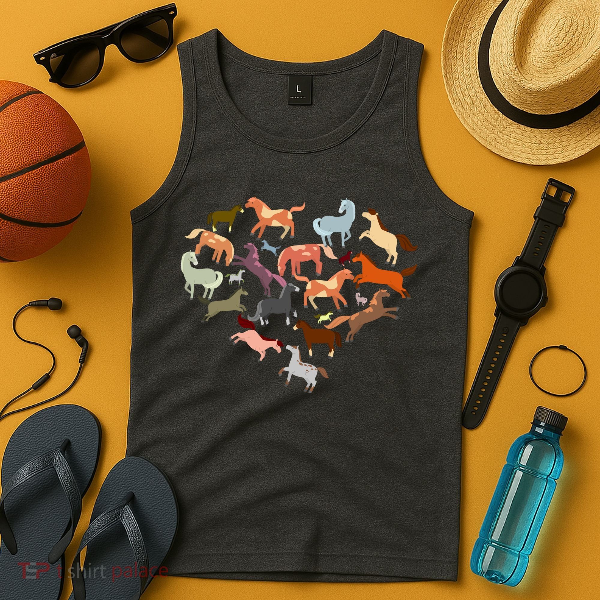 Cute Multi Horse Lover Heart Tank Top