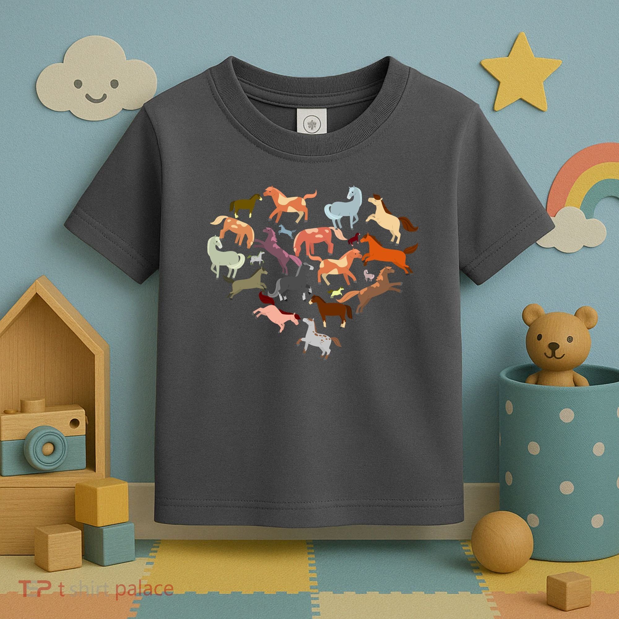 Cute Multi Horse Lover Heart Toddler T-Shirt