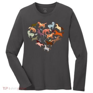 Cute Multi Horse Lover Heart Women's Long Sleeve Shirt