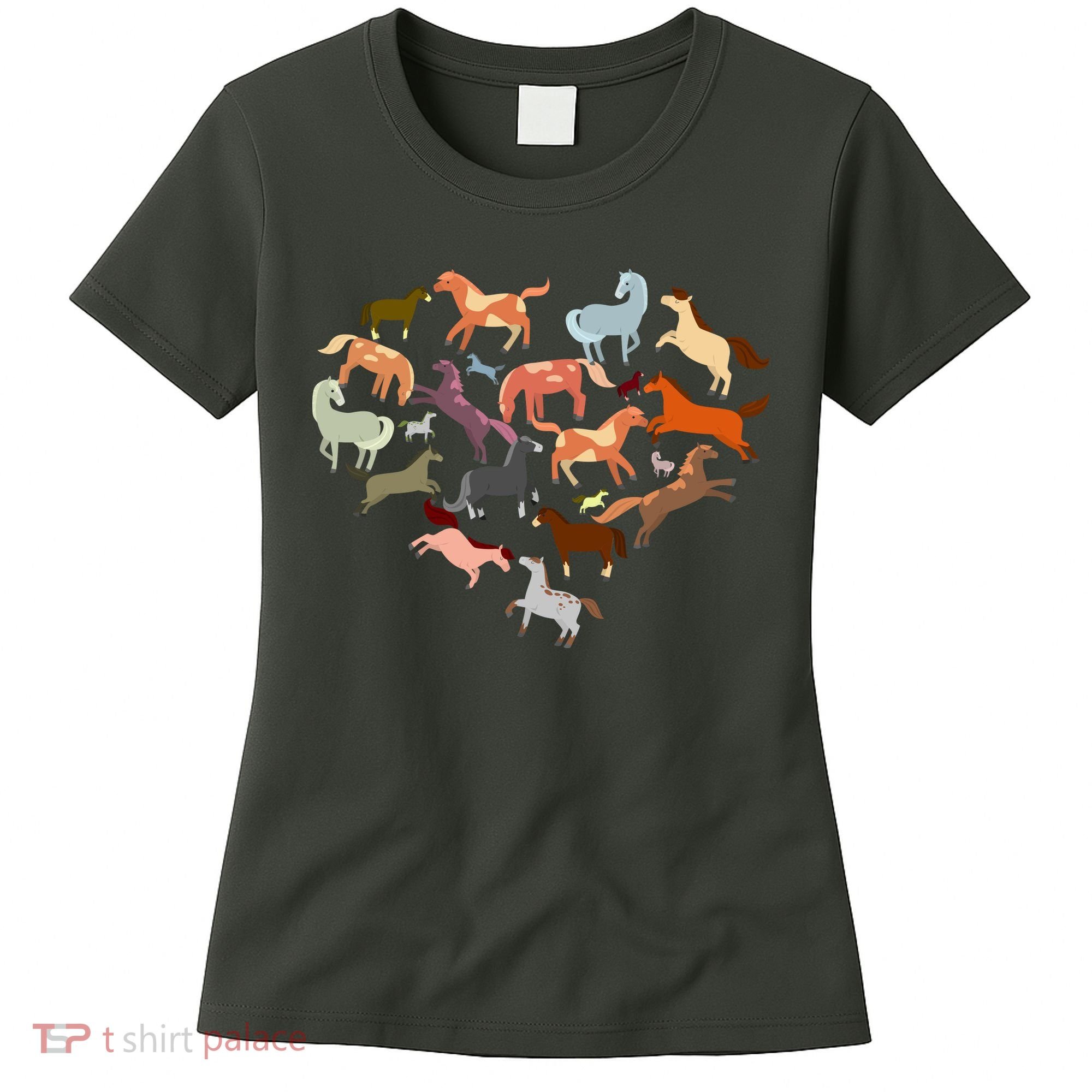 Cute Multi Horse Lover Heart Women's T-Shirt
