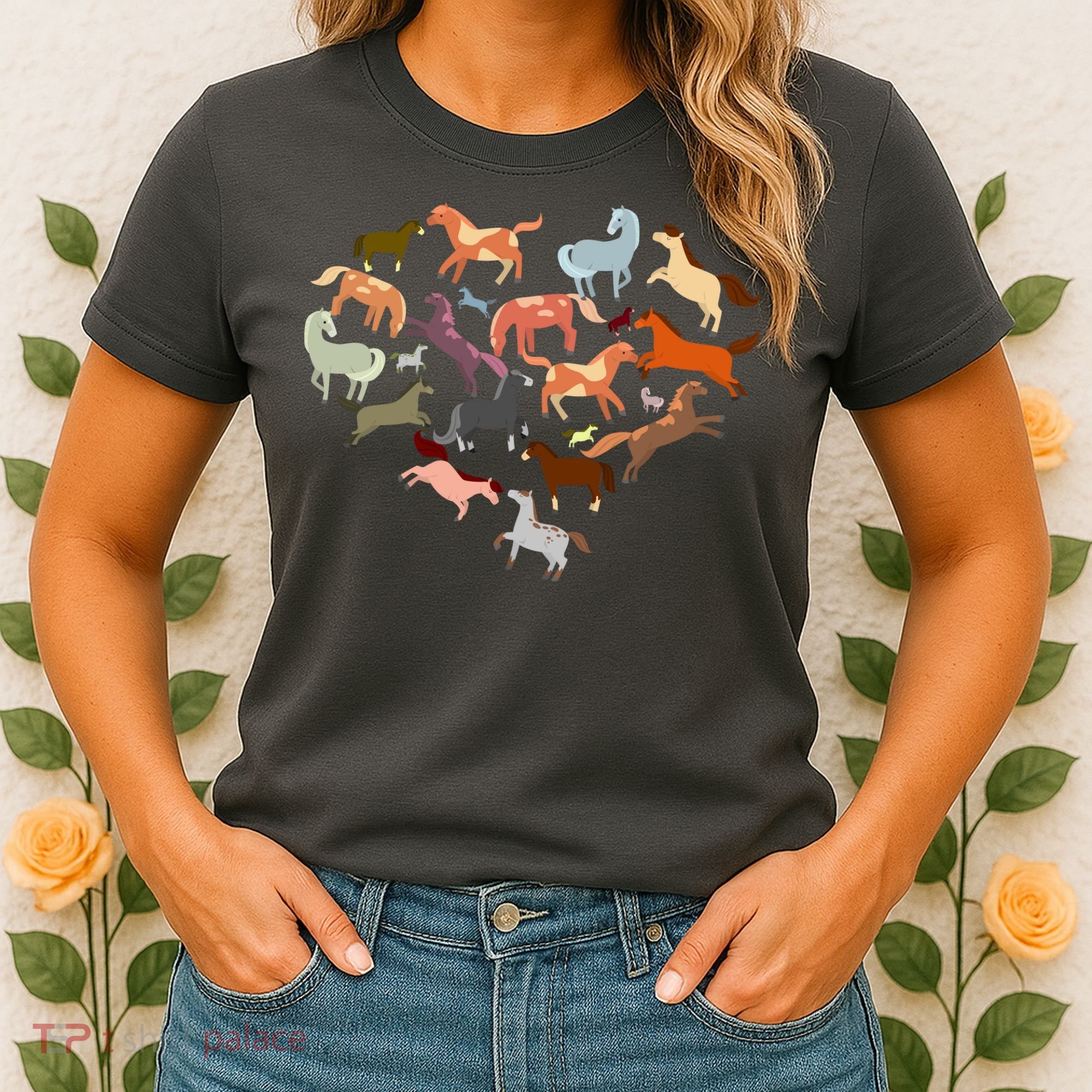 Cute Multi Horse Lover Heart Women's T-Shirt