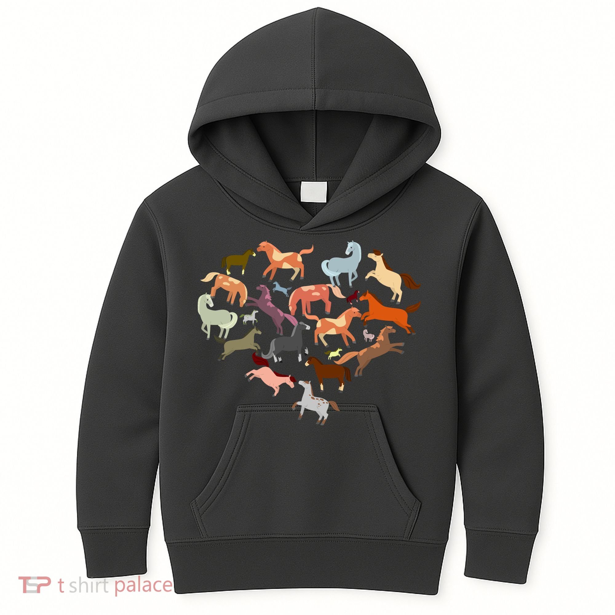 Cute Multi Horse Lover Heart Kids Hoodie