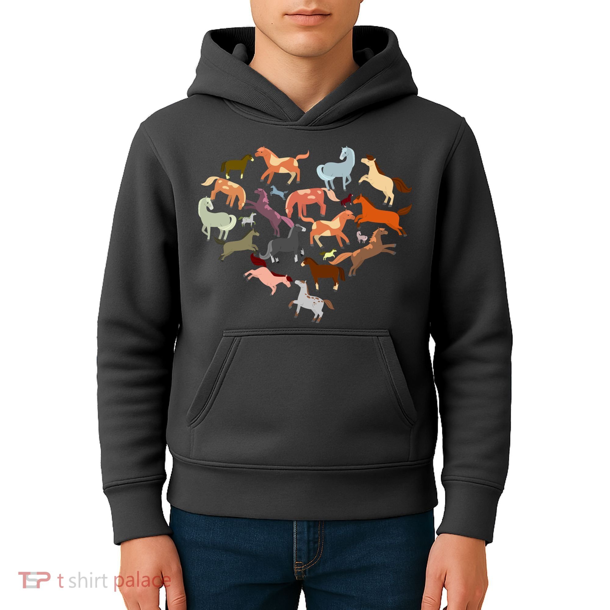 Cute Multi Horse Lover Heart Kids Hoodie