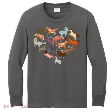 Cute Multi Horse Lover Heart Kids Long Sleeve Shirt