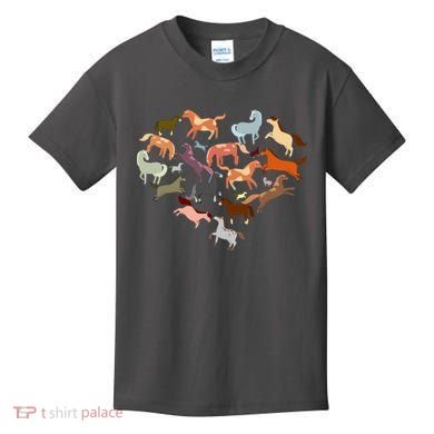 Cute Multi Horse Lover Heart Kids T-Shirt