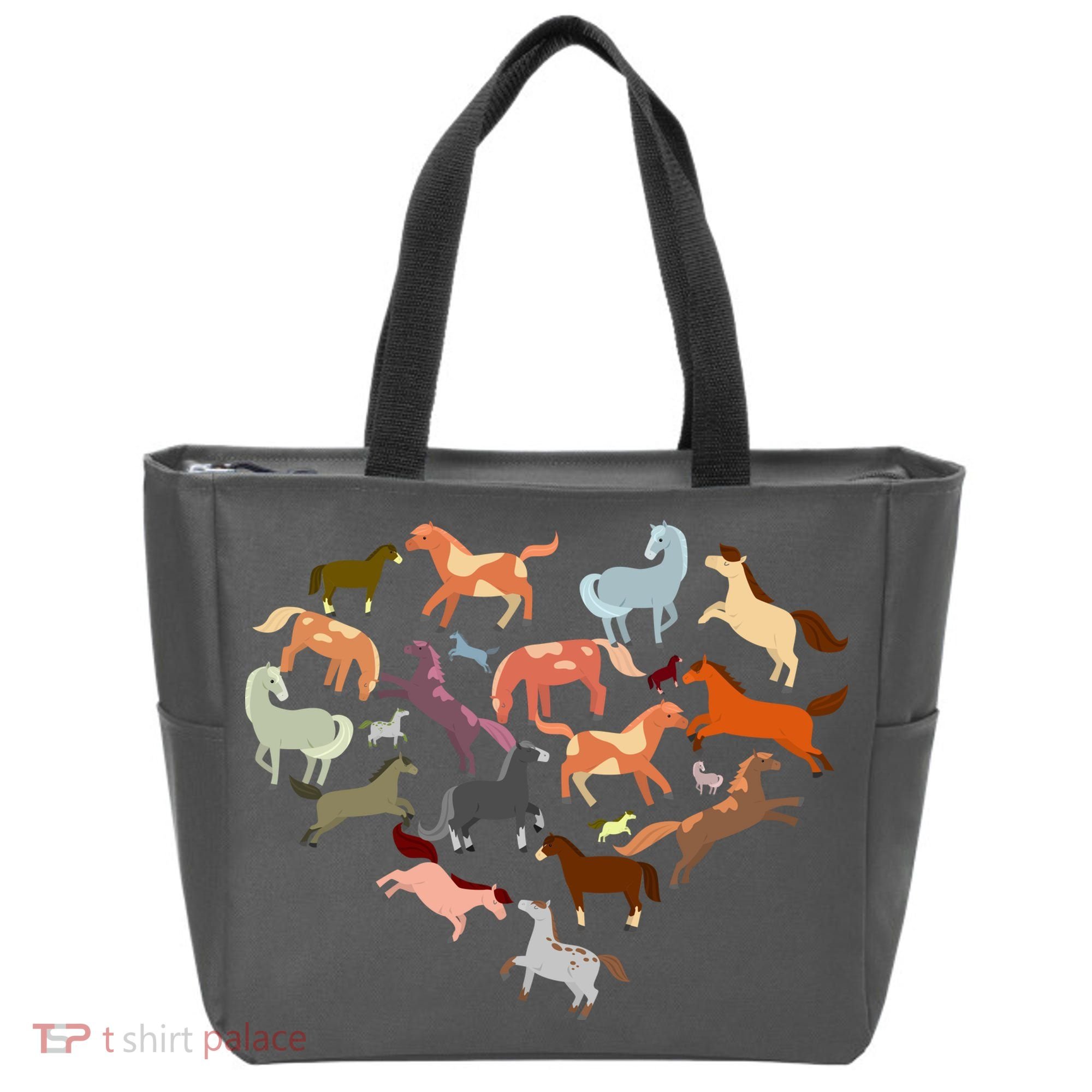 Cute Multi Horse Lover Heart Tote Bag