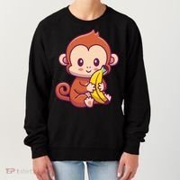 Cute Monkey Holding Banana Cartoon Women's Sweatshirt thumb 0