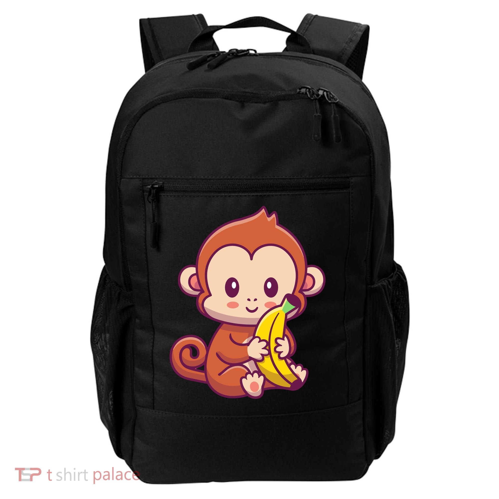 Cute Monkey Holding Banana Cartoon Backpack