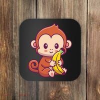 Cute Monkey Holding Banana Cartoon Coaster thumb 0