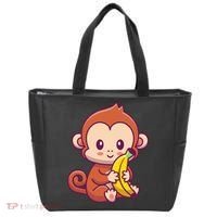 Cute Monkey Holding Banana Cartoon Tote Bag thumb 0