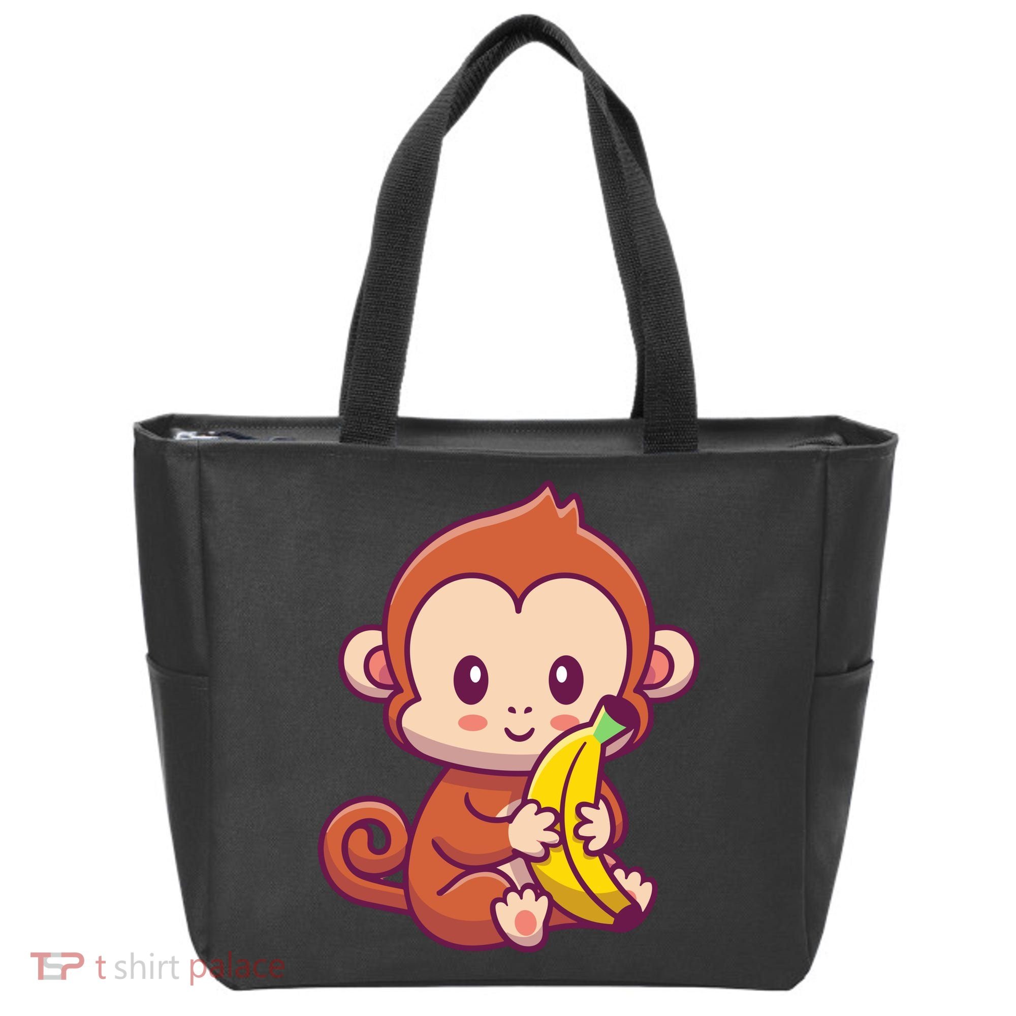 Cute Monkey Holding Banana Cartoon Tote Bag