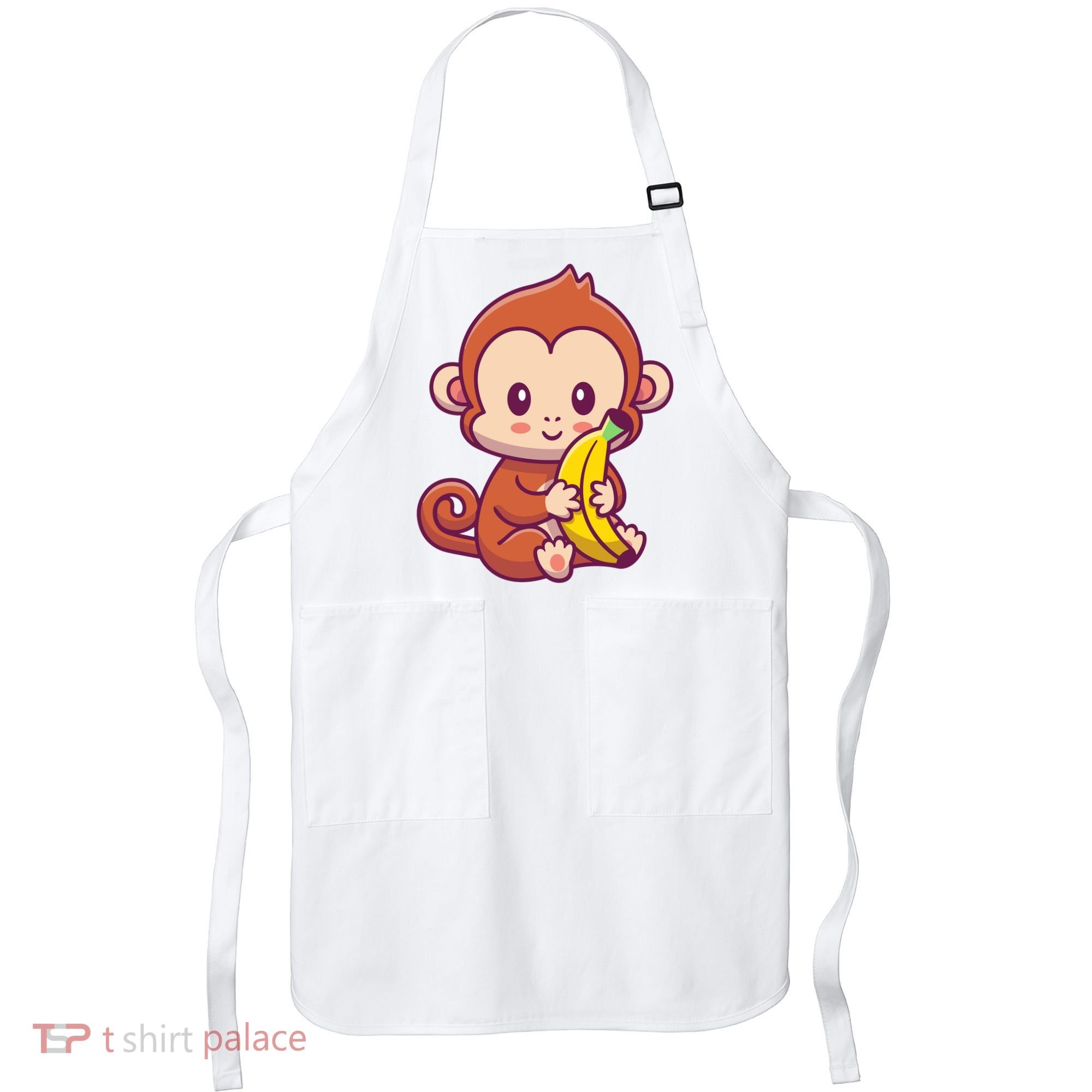 Cute Monkey Holding Banana Cartoon Apron