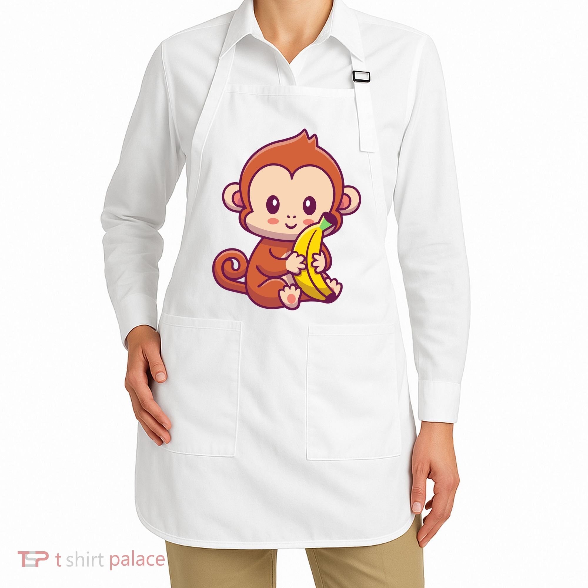 Cute Monkey Holding Banana Cartoon Apron