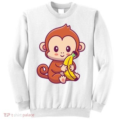 Cute Monkey Holding Banana Cartoon Sweatshirt