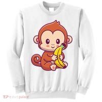 Cute Monkey Holding Banana Cartoon Sweatshirt thumb 0