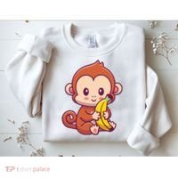 Cute Monkey Holding Banana Cartoon Sweatshirt thumb 2