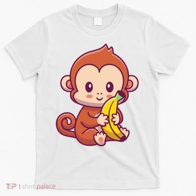 Cute Monkey Holding Banana Cartoon T-Shirt
