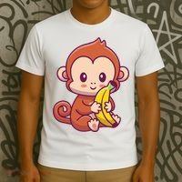 Cute Monkey Holding Banana Cartoon T-Shirt thumb 3
