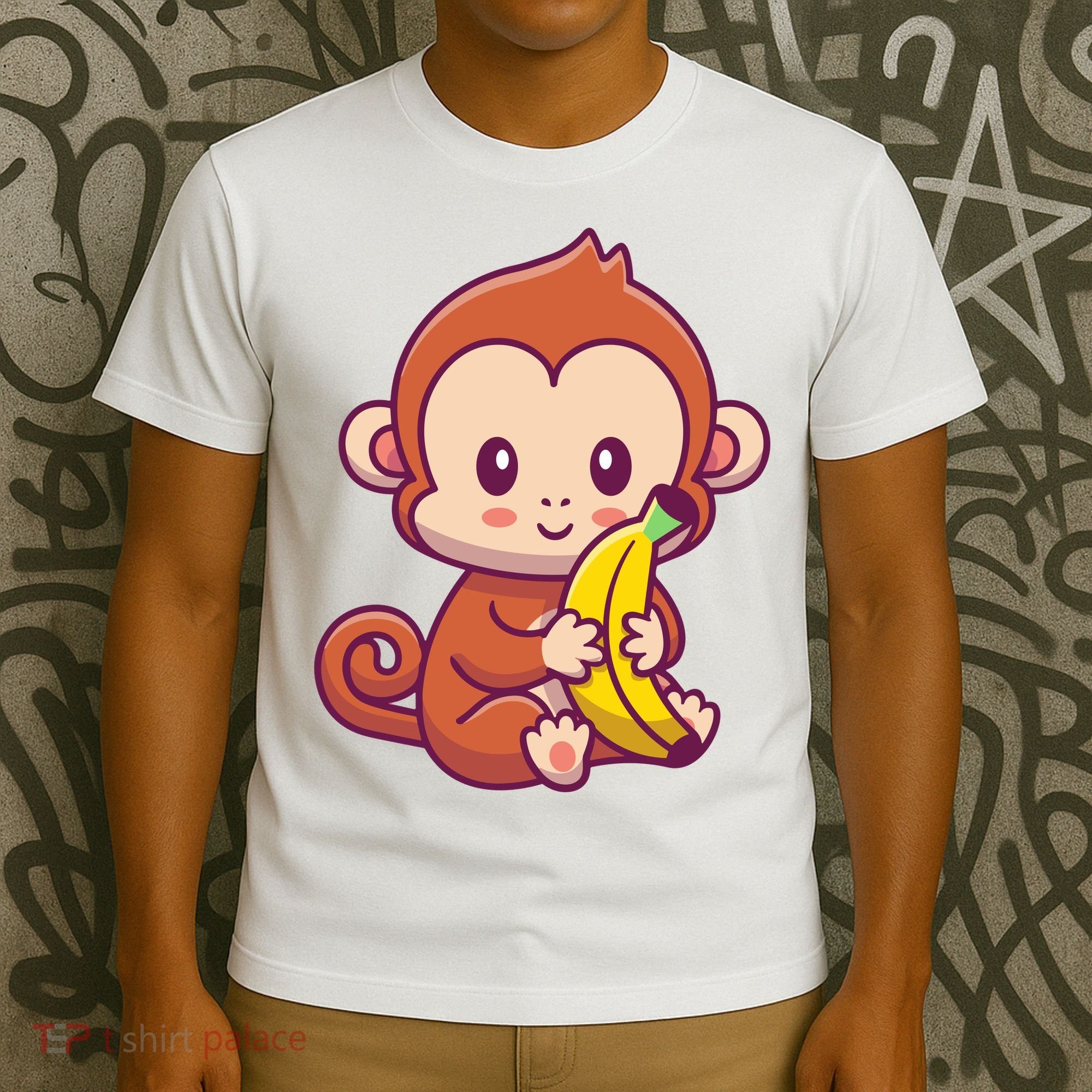 Cute Monkey Holding Banana Cartoon T-Shirt