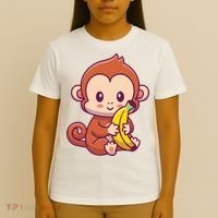 Cute Monkey Holding Banana Cartoon T-Shirt thumb 4