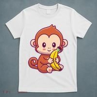 Cute Monkey Holding Banana Cartoon T-Shirt thumb 5
