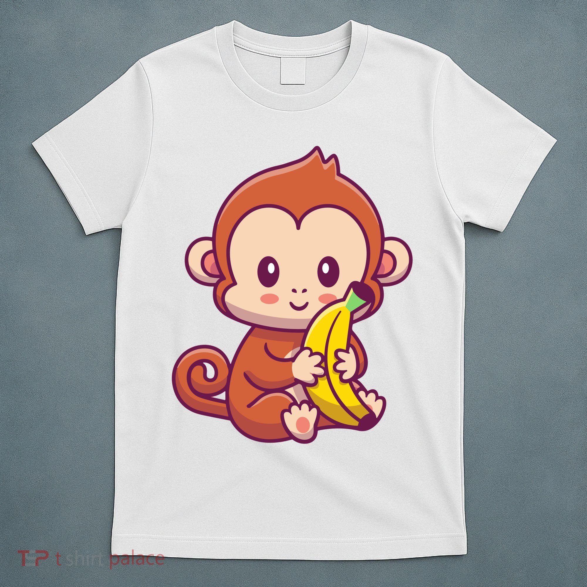 Cute Monkey Holding Banana Cartoon T-Shirt