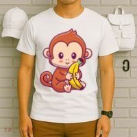 Cute Monkey Holding Banana Cartoon T-Shirt thumb 6