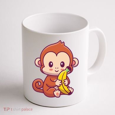Cute Monkey Holding Banana Cartoon Coffee Mug back