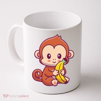 Cute Monkey Holding Banana Cartoon Coffee Mug