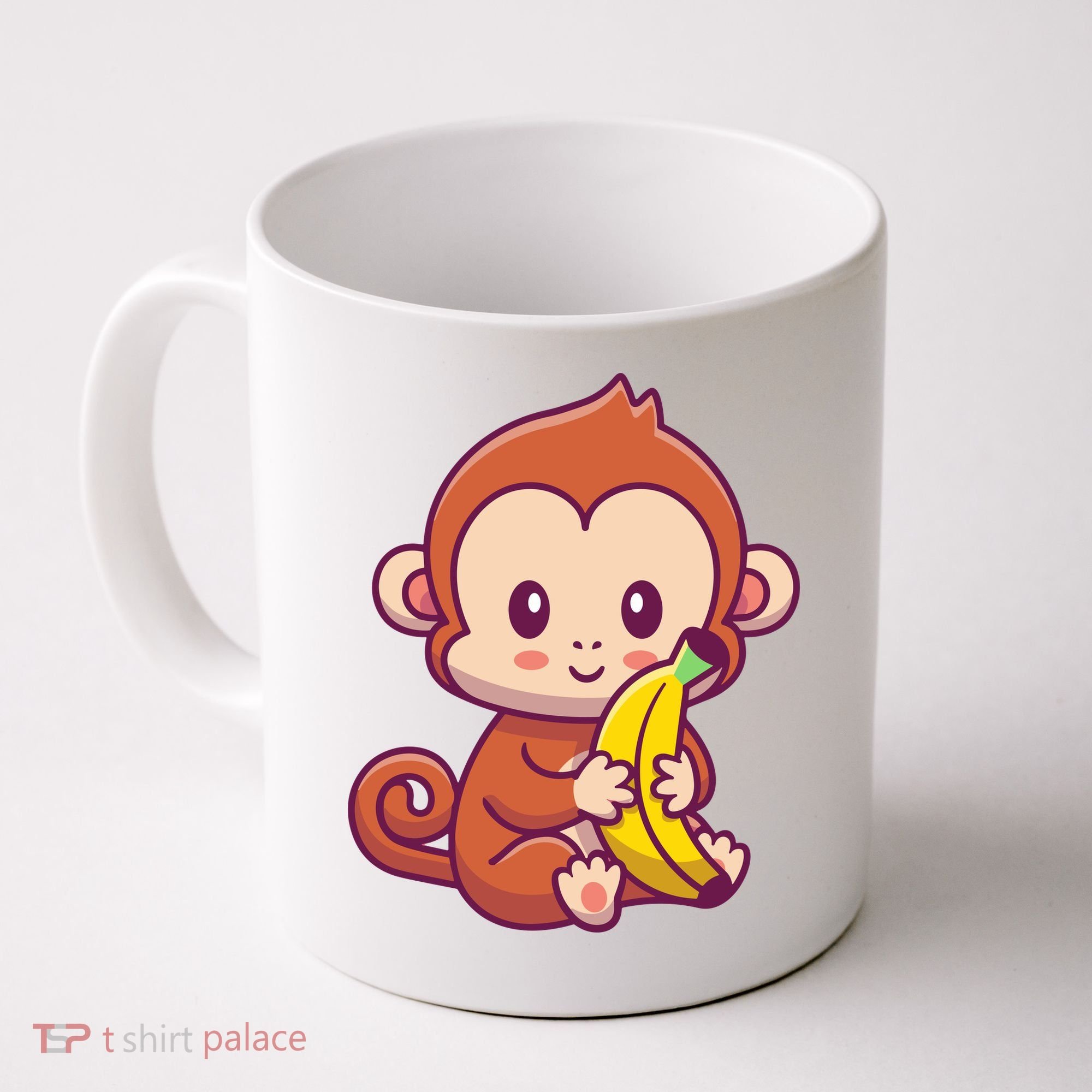 Cute Monkey Holding Banana Cartoon Coffee Mug