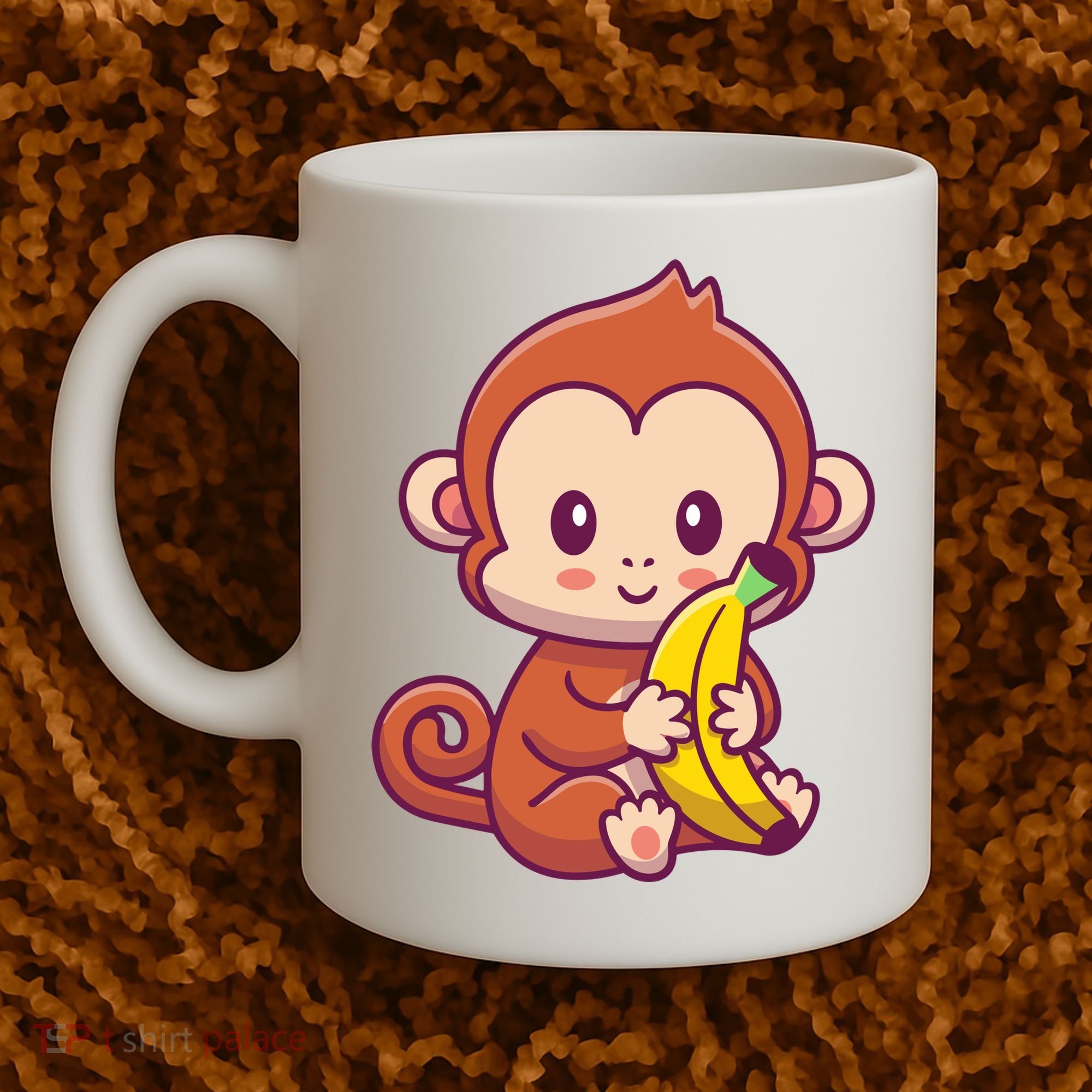 Cute Monkey Holding Banana Cartoon Coffee Mug