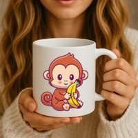 Cute Monkey Holding Banana Cartoon Coffee Mug thumb 3