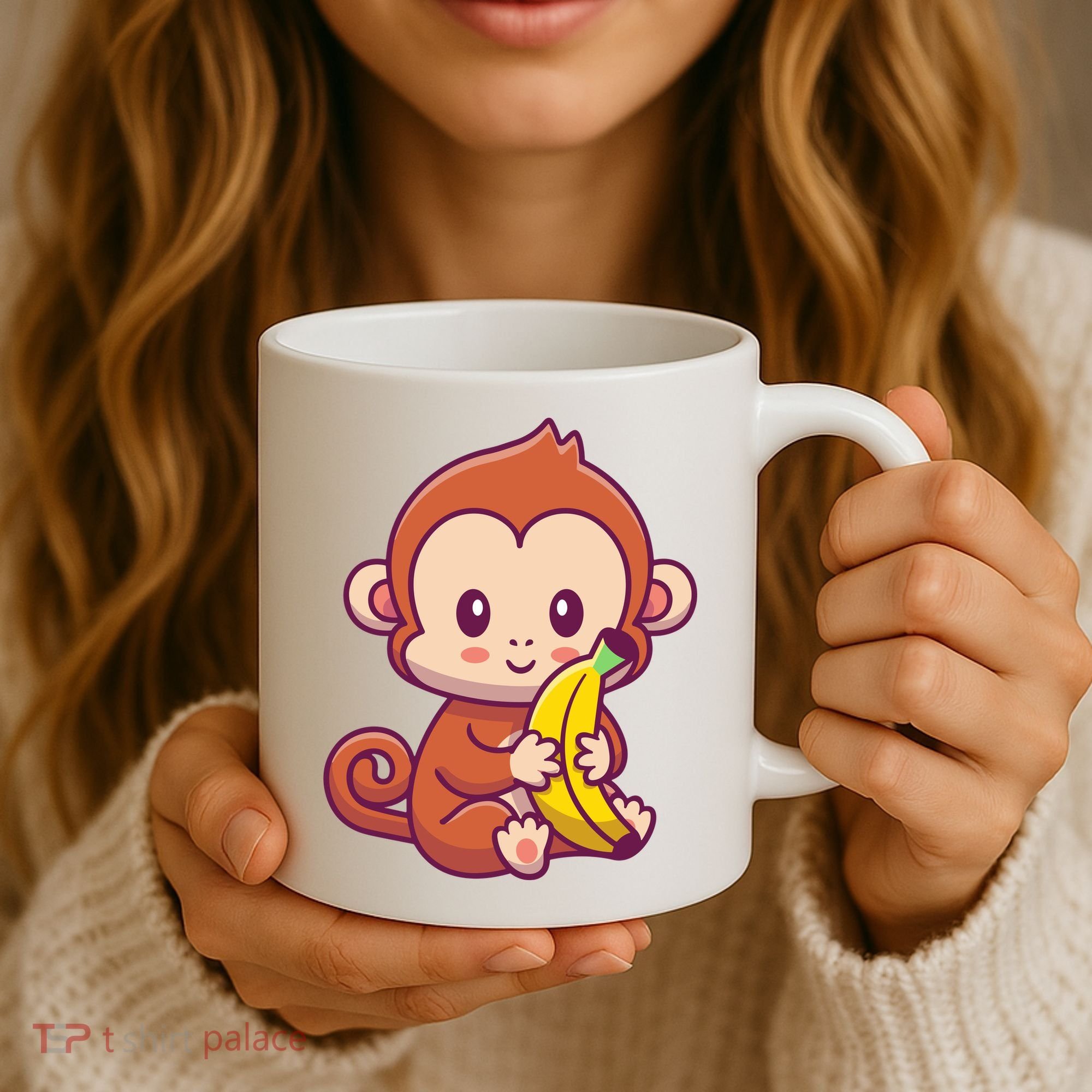 Cute Monkey Holding Banana Cartoon Coffee Mug