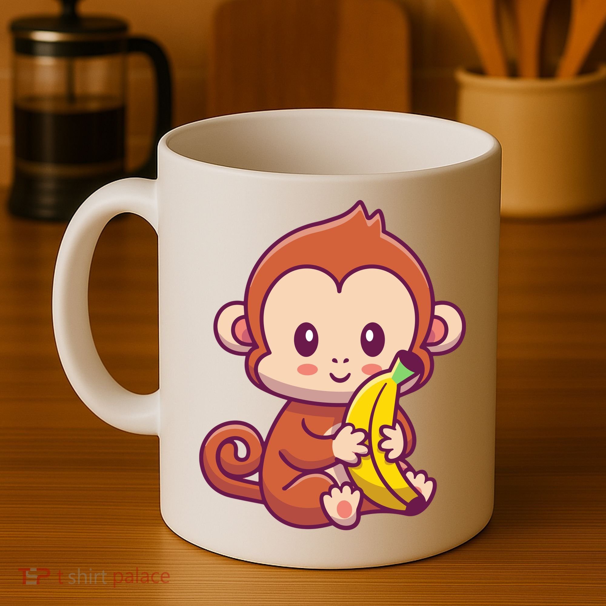 Cute Monkey Holding Banana Cartoon Coffee Mug