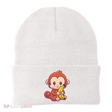 Cute Monkey Holding Banana Cartoon Beanie