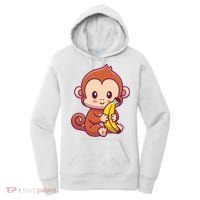 Cute Monkey Holding Banana Cartoon Women's Hoodie thumb 0