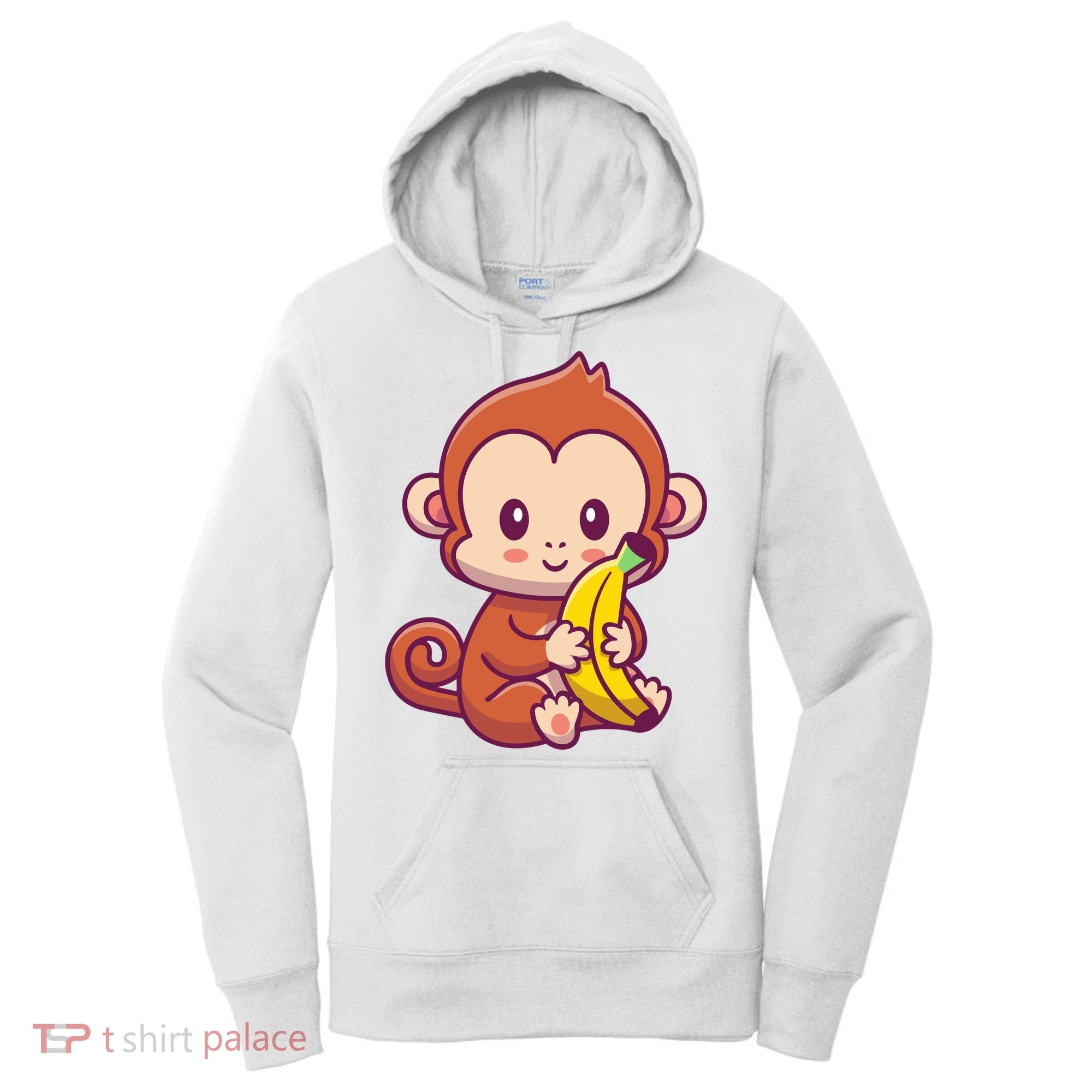 Cute Monkey Holding Banana Cartoon Women's Hoodie