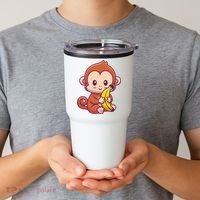 Cute Monkey Holding Banana Cartoon Tumbler thumb 2