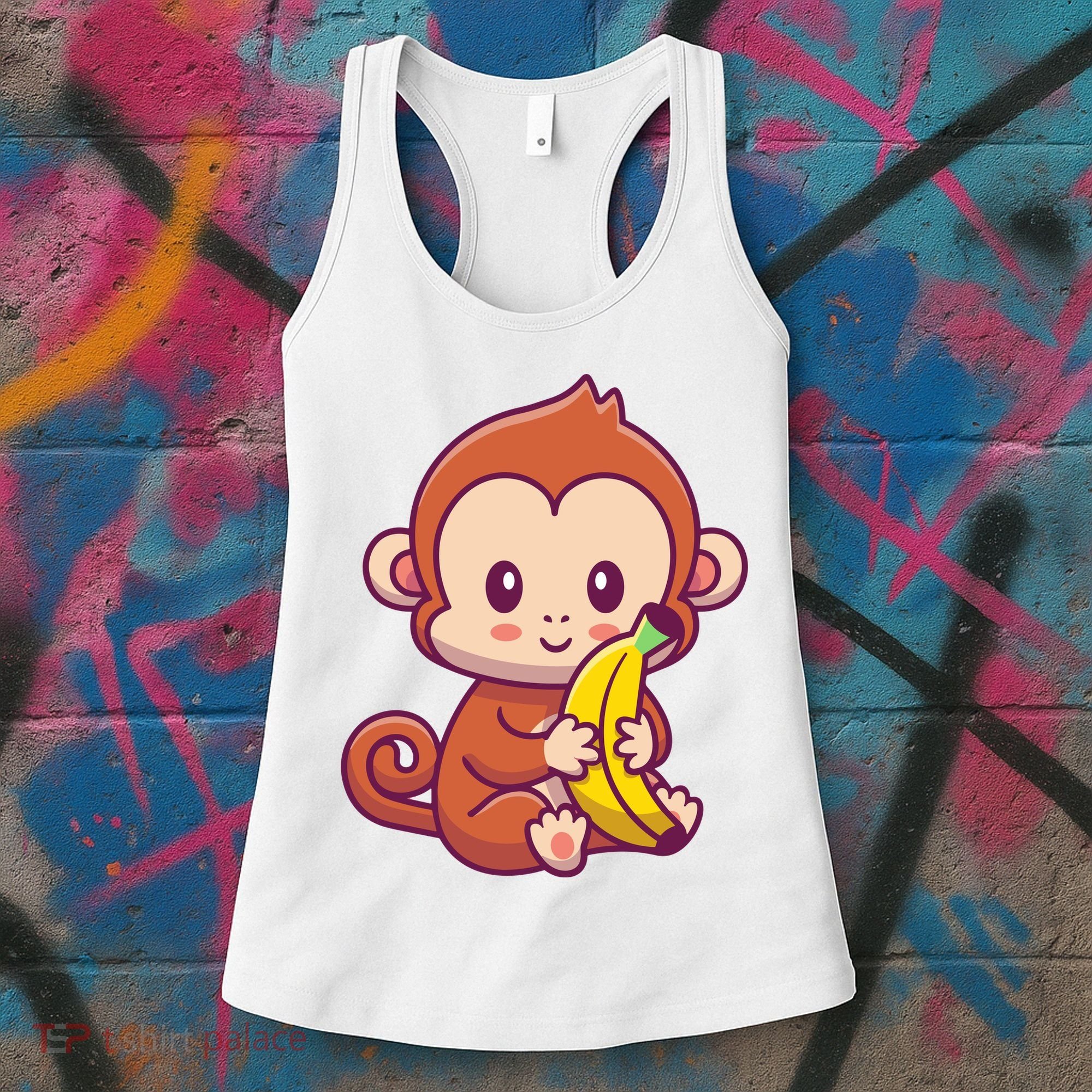 Cute Monkey Holding Banana Cartoon Women's Tank Top