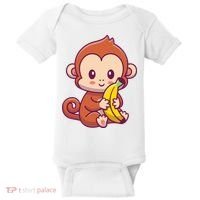Cute Monkey Holding Banana Cartoon Baby Bodysuit thumb 0