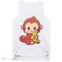 Cute Monkey Holding Banana Cartoon Tank Top thumb 0
