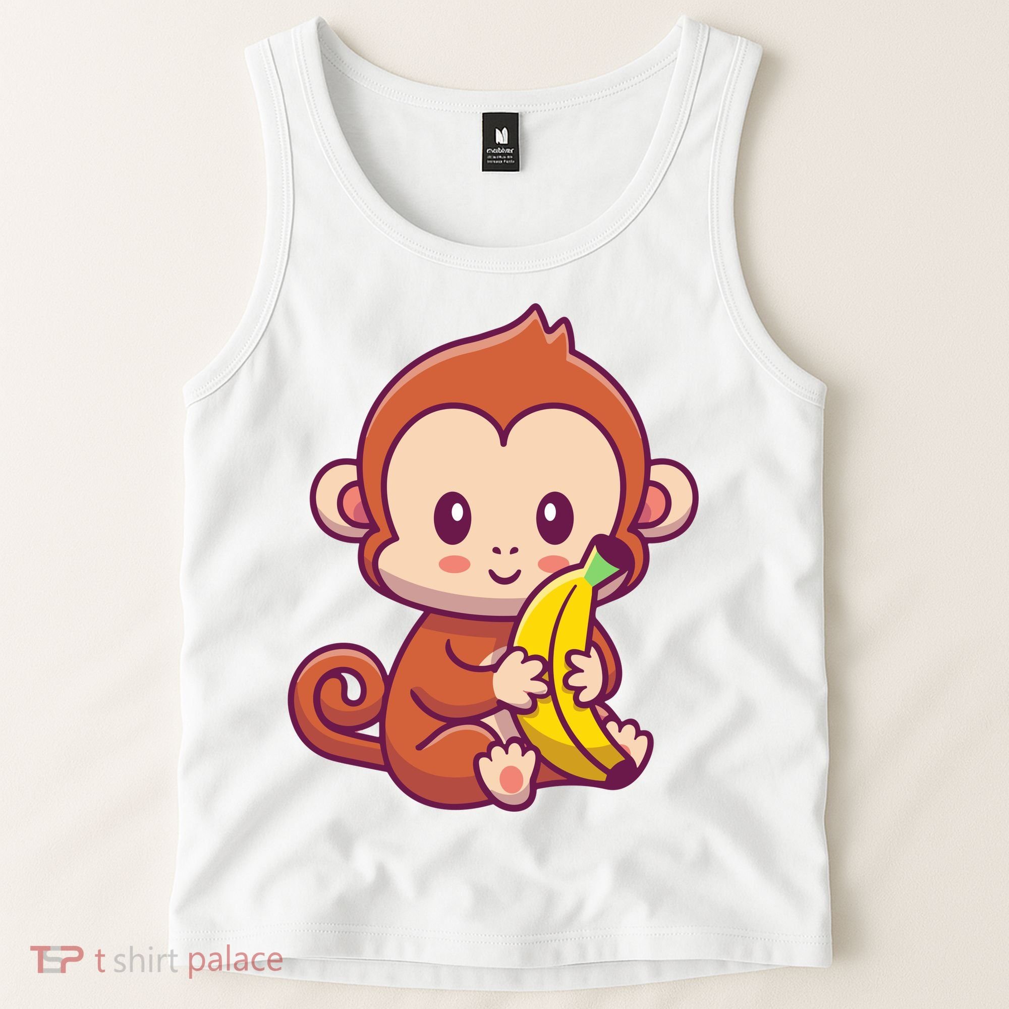 Cute Monkey Holding Banana Cartoon Tank Top