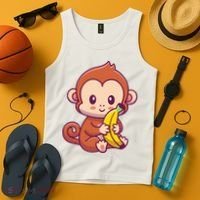 Cute Monkey Holding Banana Cartoon Tank Top thumb 4
