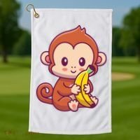 Cute Monkey Holding Banana Cartoon Golf Towel thumb 1