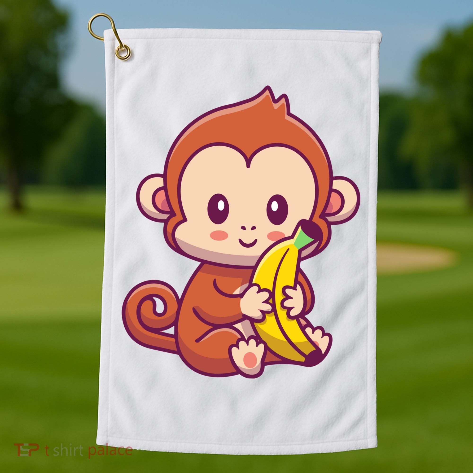 Cute Monkey Holding Banana Cartoon Golf Towel